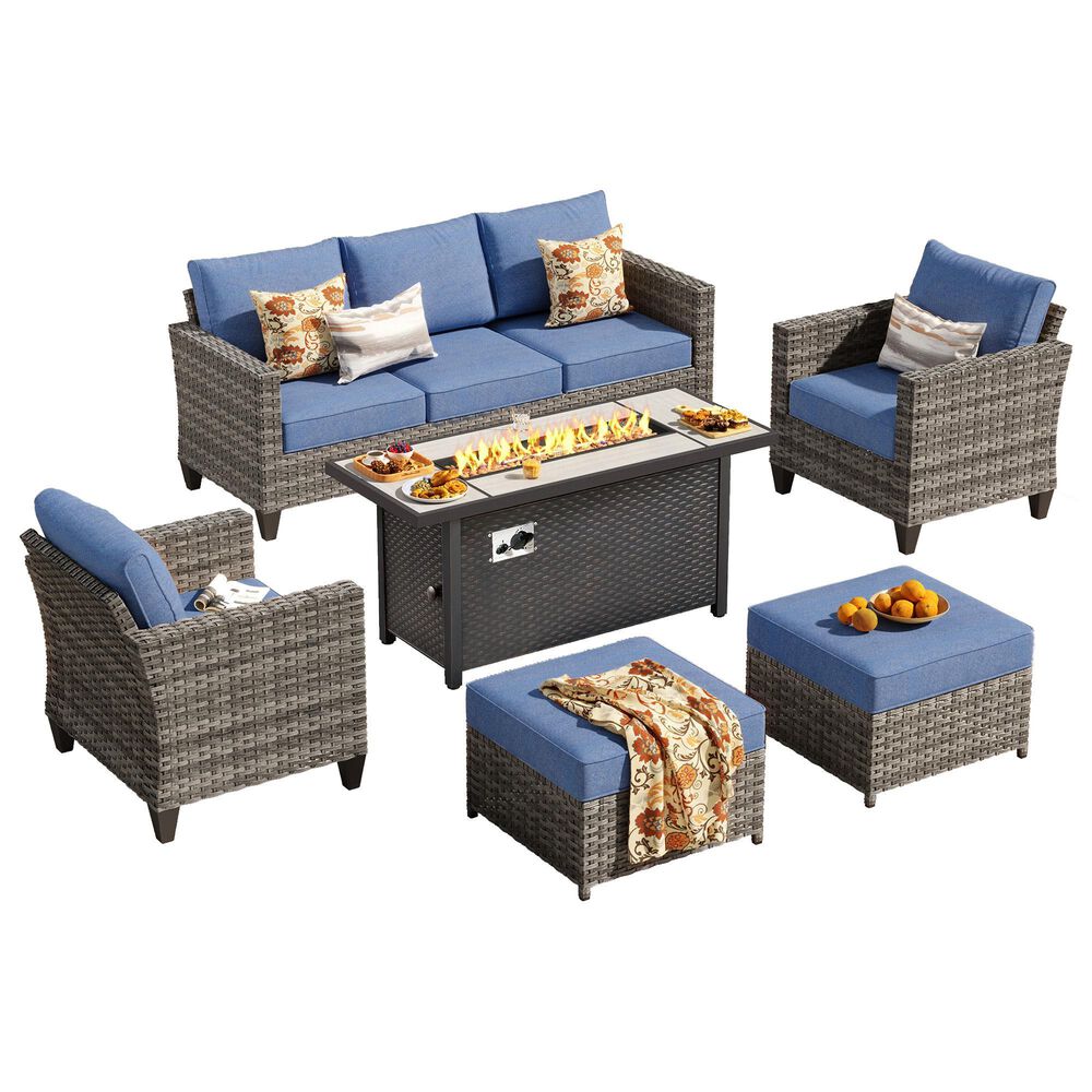 HOMLUX 6-Piece Outdoor Sofa Set in Denim Blue, , large