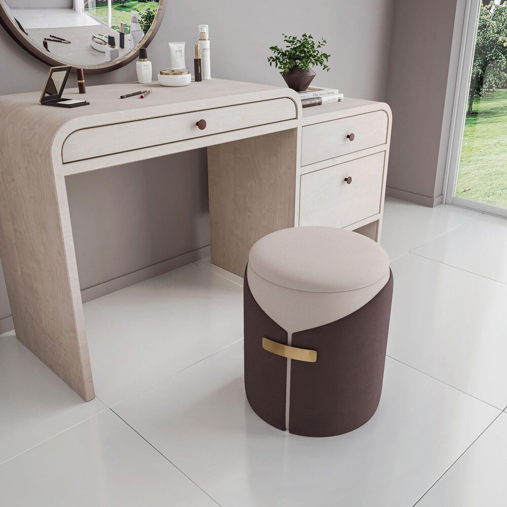 Rta Products Two-Toned Vanity Stool Storage Ottoman in Brown, , large