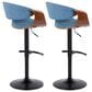 LumiSource Curvo Swivel Adjustable Barstool with Blue Upholstery in Black and Walnut (Set of 2), , large