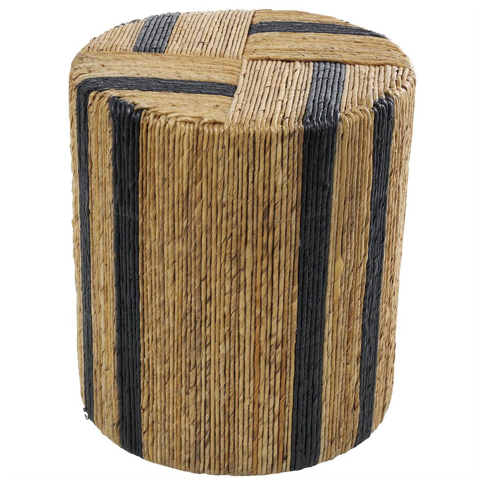 Maple and Jade Banana Leaf Drum Linear Wrapped End Table in Brown and Navy Blue, , large
