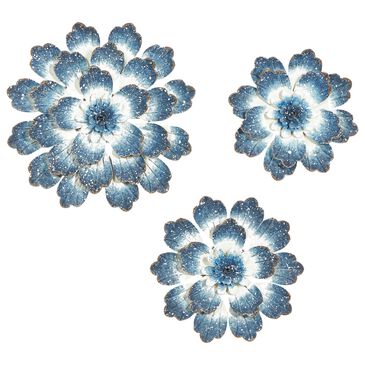 Maple and Jade 18" x 15" Coastal Flowers Wall Decor in Blue and White (Set of 3), , large