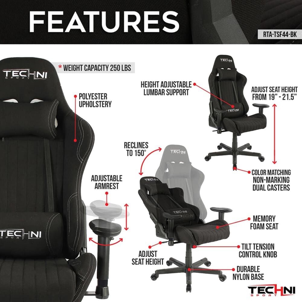 Techni Sport Echo Gaming Chair in Black, , large