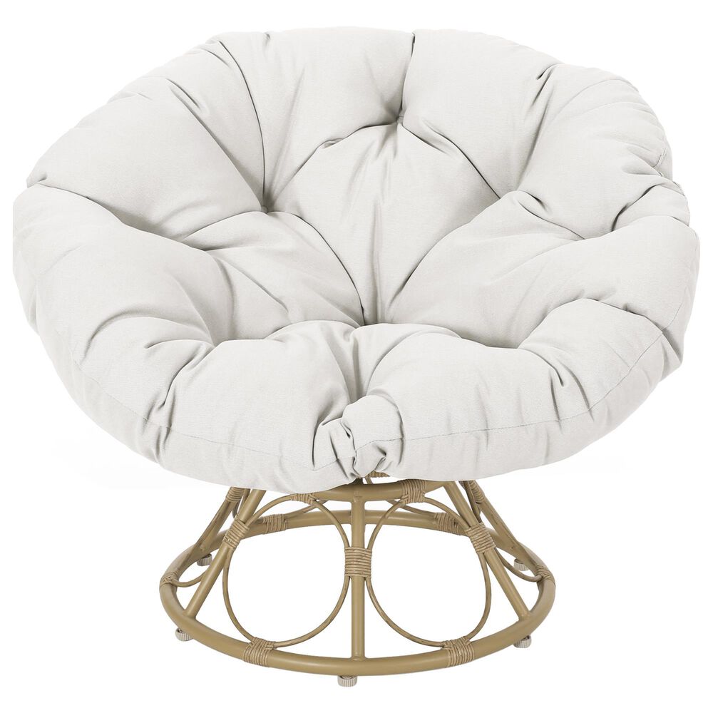 Hearth and Haven Mia Papasan Outdoor Swivel Chair with Beige Cushion in Brown, , large