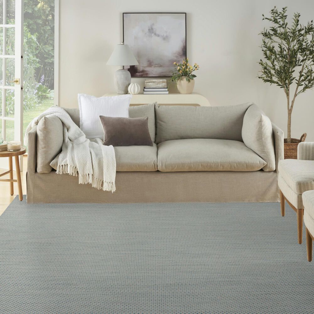 Nourison Courtyard Ivory and Aqua 8&#39; Square Indoor/Outdoor Area Rug, , large