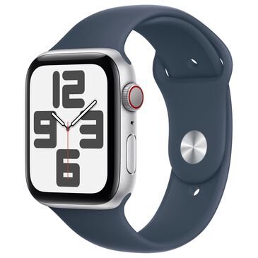 Apple Apple Watch SE GPS + Cellular 44mm Silver Aluminum Case with Storm Blue Sport Band - M/L, , large