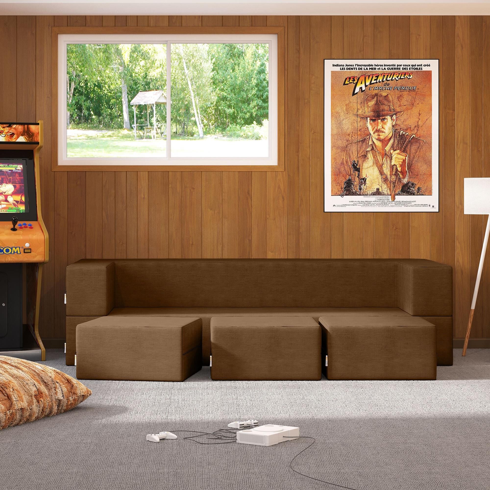 Jaxx Zipline 3-Piece Stationary Convertible Sleeper Sofa in Toffee