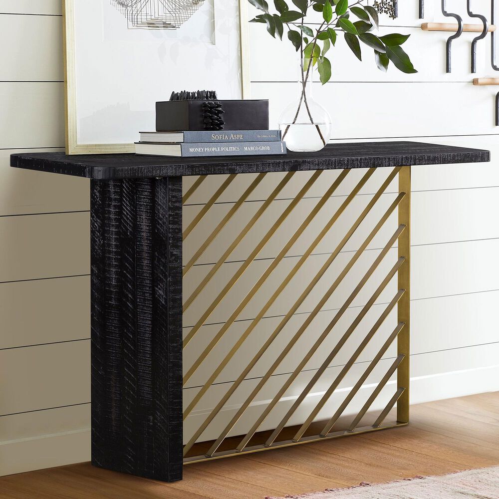 Blue River Monaco Console Table in Black and Antique Gold, , large