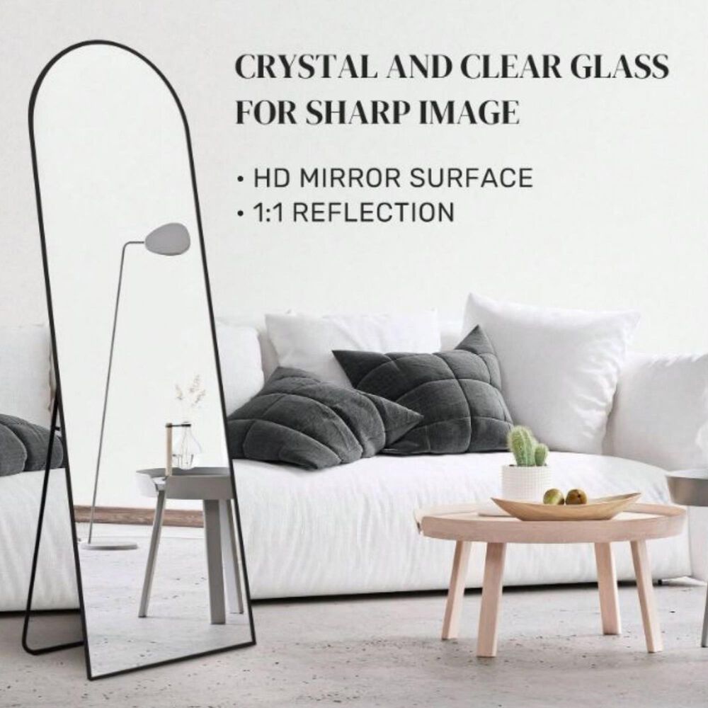 HOMLUX 18" x 58" Full Length Arched Floor Mirror in Black, , large