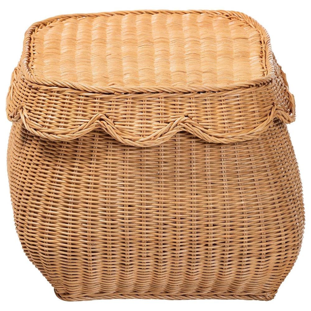 Baxton Studio Ayleen Small Basket with Scalloped Lid in Light Honey, , large