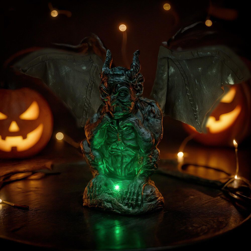 The Gerson Company 12.5&quot;H Battery-Operated Animated Halloween Gargoyle with Sound Sensor in Gray, , large