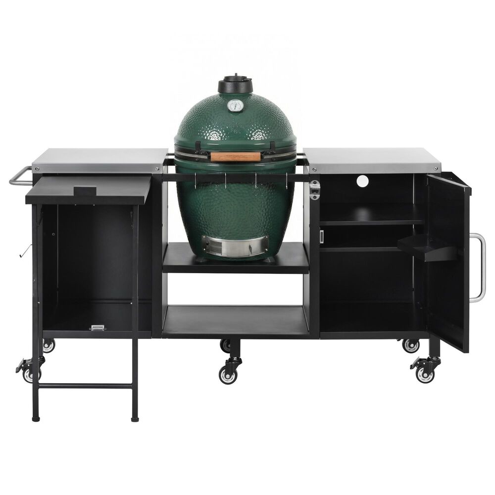 HOMLUX 72.4" Outdoor Kitchen Island with Large Fold-out Prep Table and Adjustable Shelves for Big Green Egg in Black, , large