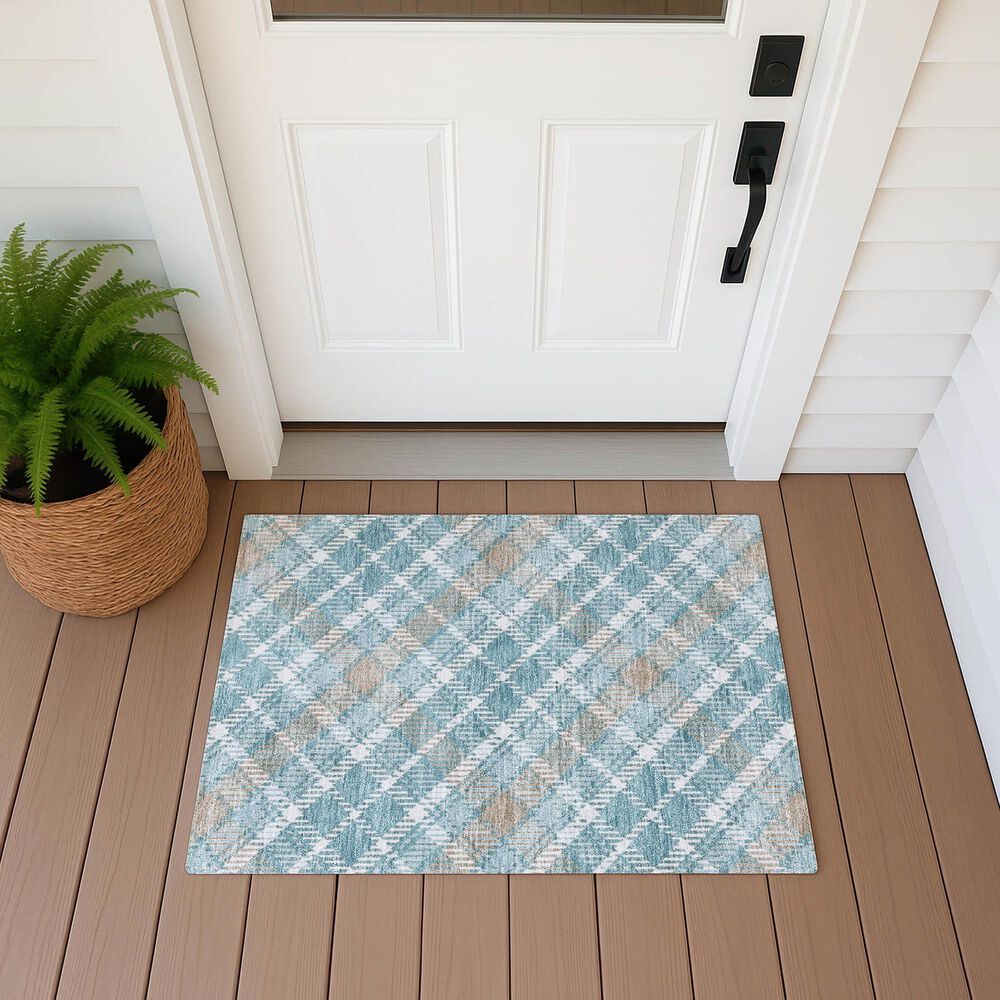 Dalyn Rug Company Soft Essentials Plaid Teal 2'6" x 3'10" Indoor/Outdoor Area Rug, , large