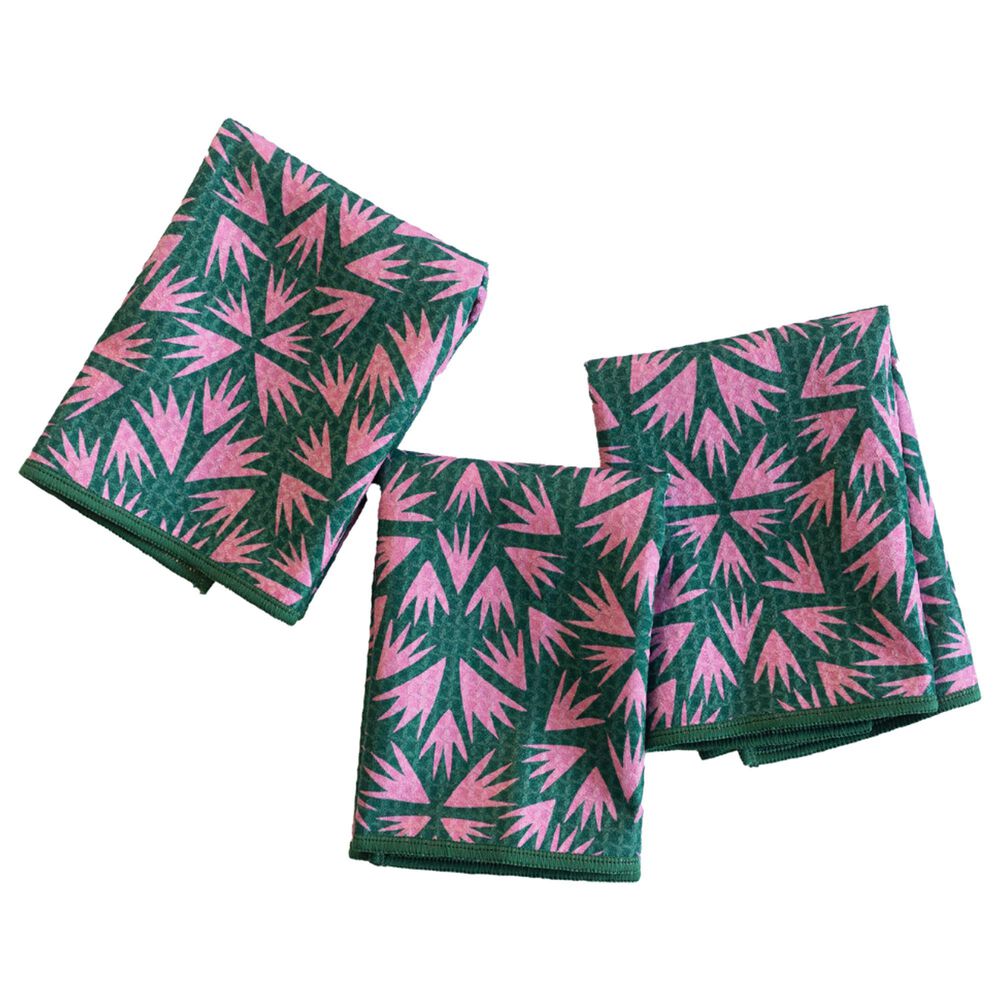 Once Again Home Pink Glow Reversible Mighty Mini Towel in Pink Marshmallow and Green &#40;Set of 3&#41;, , large