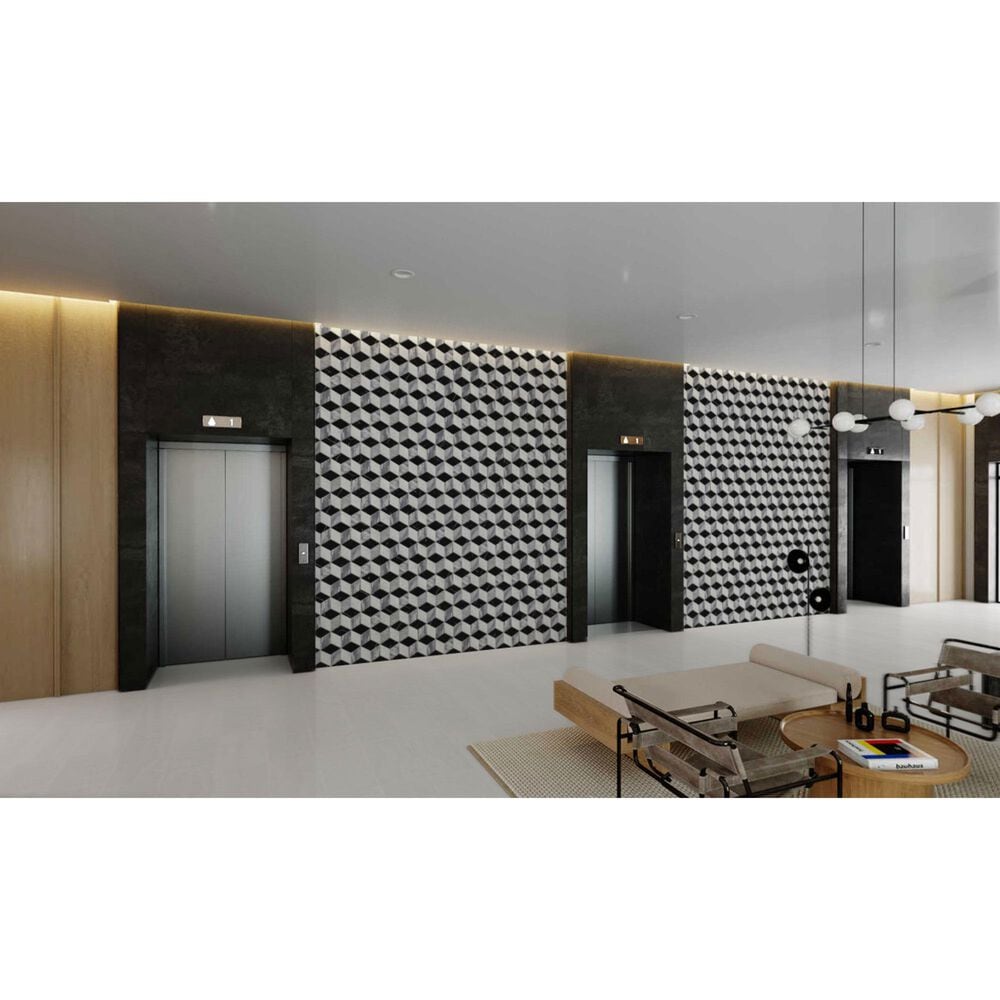 Soho Studio Pari Grigio Nero Carrara and Bardiglio 8" x 9.21" Marble Mosaic Sheet, , large