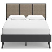 Signature Design by Ashley Charlang Full Platform Bed with Panel Headboard in Matte Black and Beige