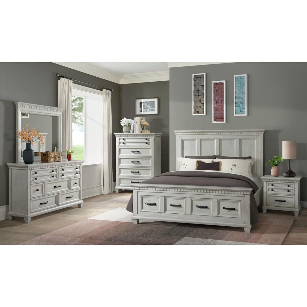 Mayberry Hill McCoy 4-Piece King Storage Bedroom Set in Antique White, , large