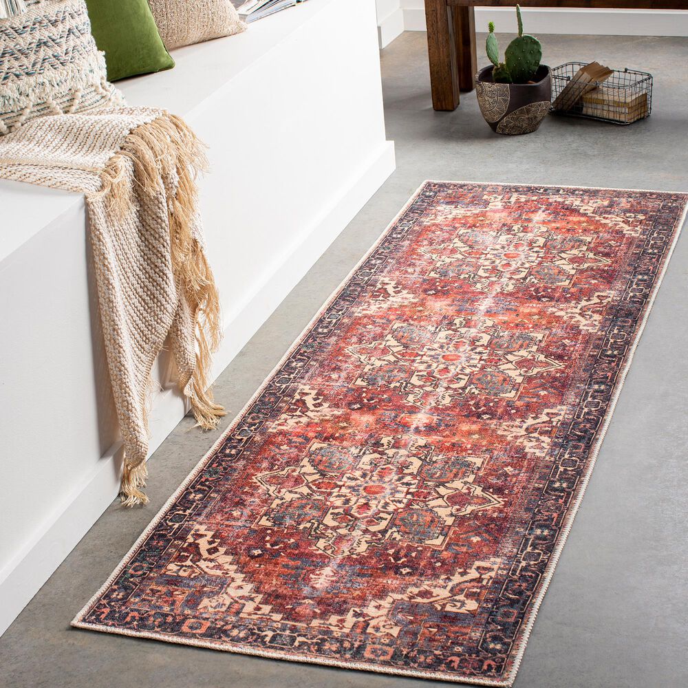 Surya Amelie AML-2308  2&#39;7&quot; x 7&#39;10&quot; Rust, Green, Butter, Denim, Purple, Rose and Clay Runner, , large