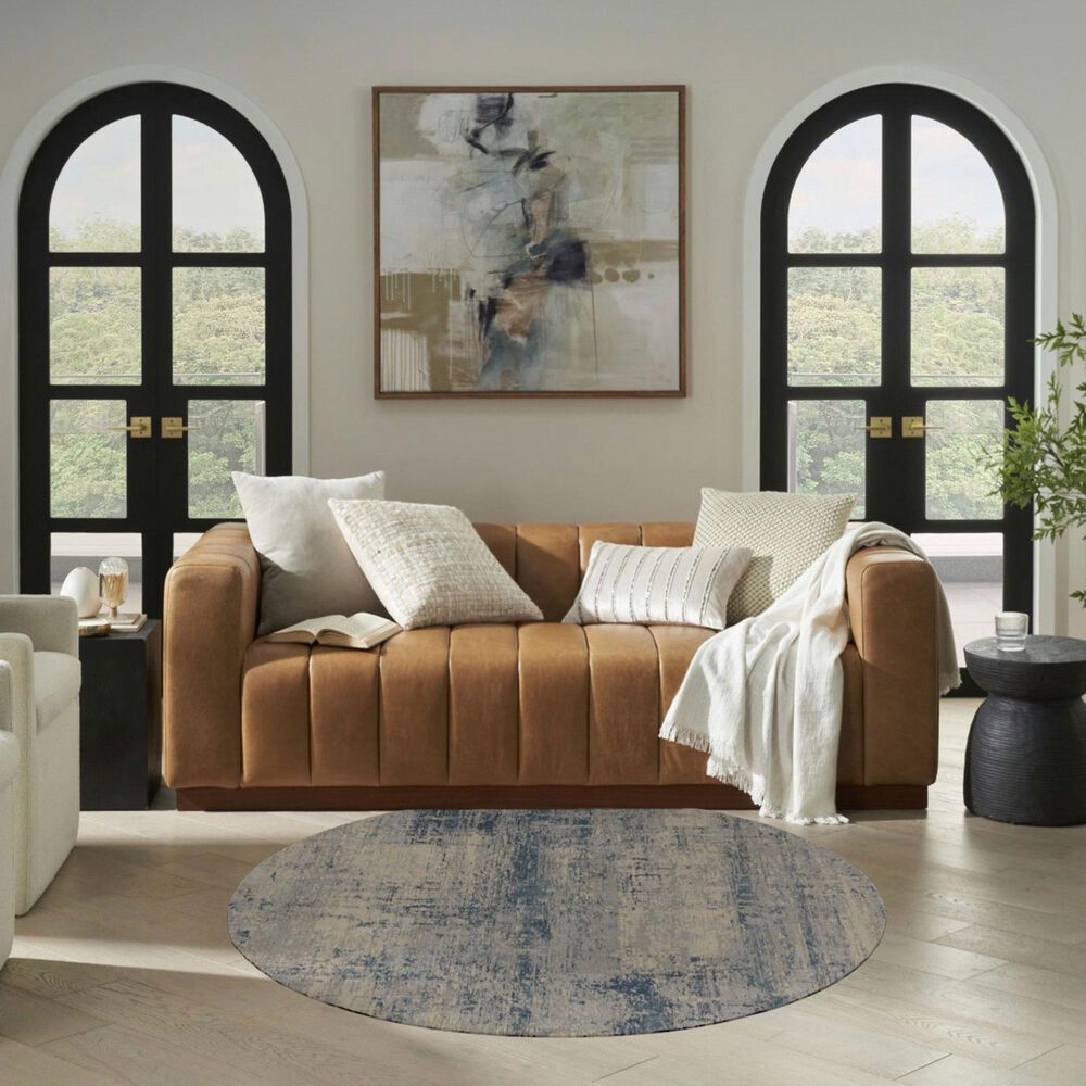 Nourison Rustic Textures Ivory, Deep Blue and Grey 5&#39;3&quot; Round Area Rug, , large