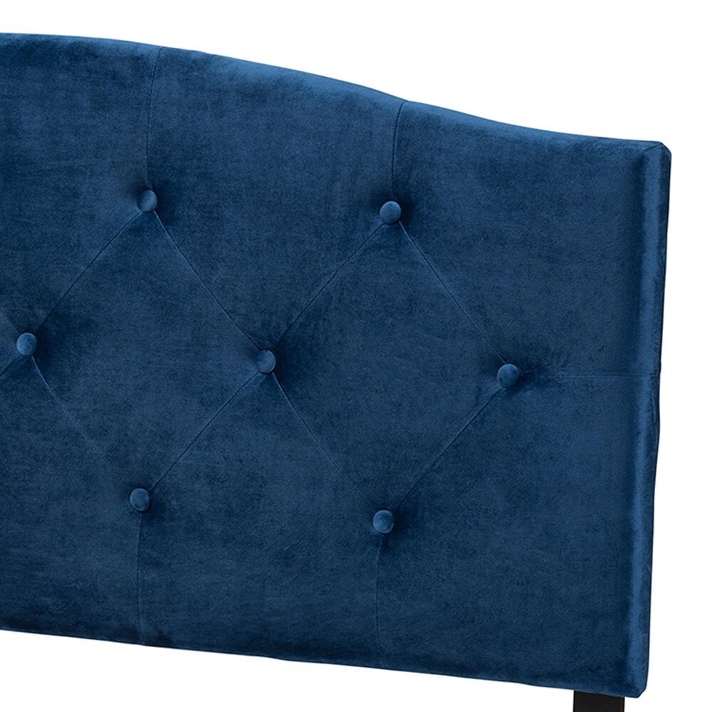 Baxton Studio Leone Queen Panel Headboard with Navy Blue Velvet in Dark Brown, , large