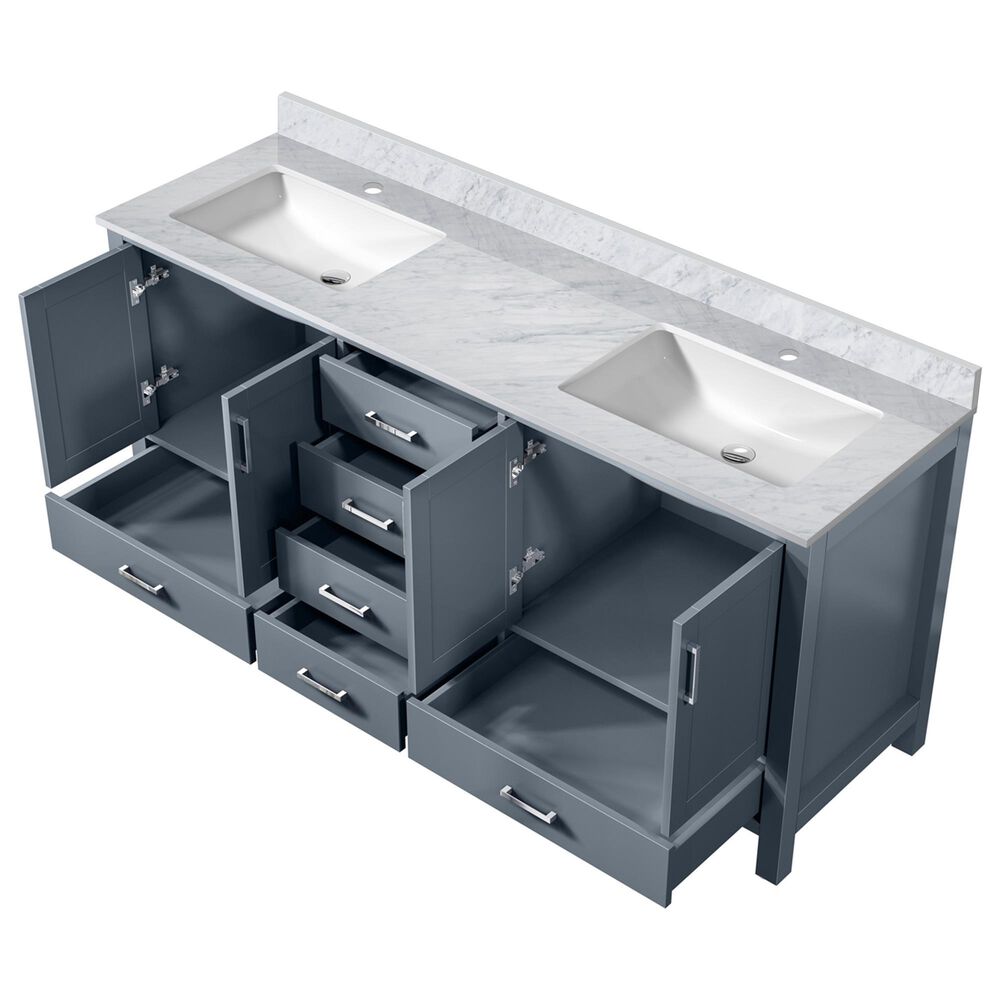 Lexora Home Jacques 72&quot; Double Bathroom Vanity in Dark Grey with 2 cm White Carrara Marble Top and Rectangular Sinks, , large