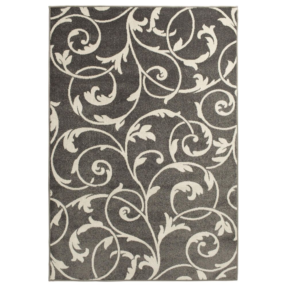 Central Oriental Terrace Tropic Macala 3"3" x 5" Stone and Snow Area Rug, , large
