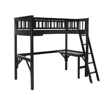 Linden Boulevard Riley Twin Loft Bed with Desk in Black, , large