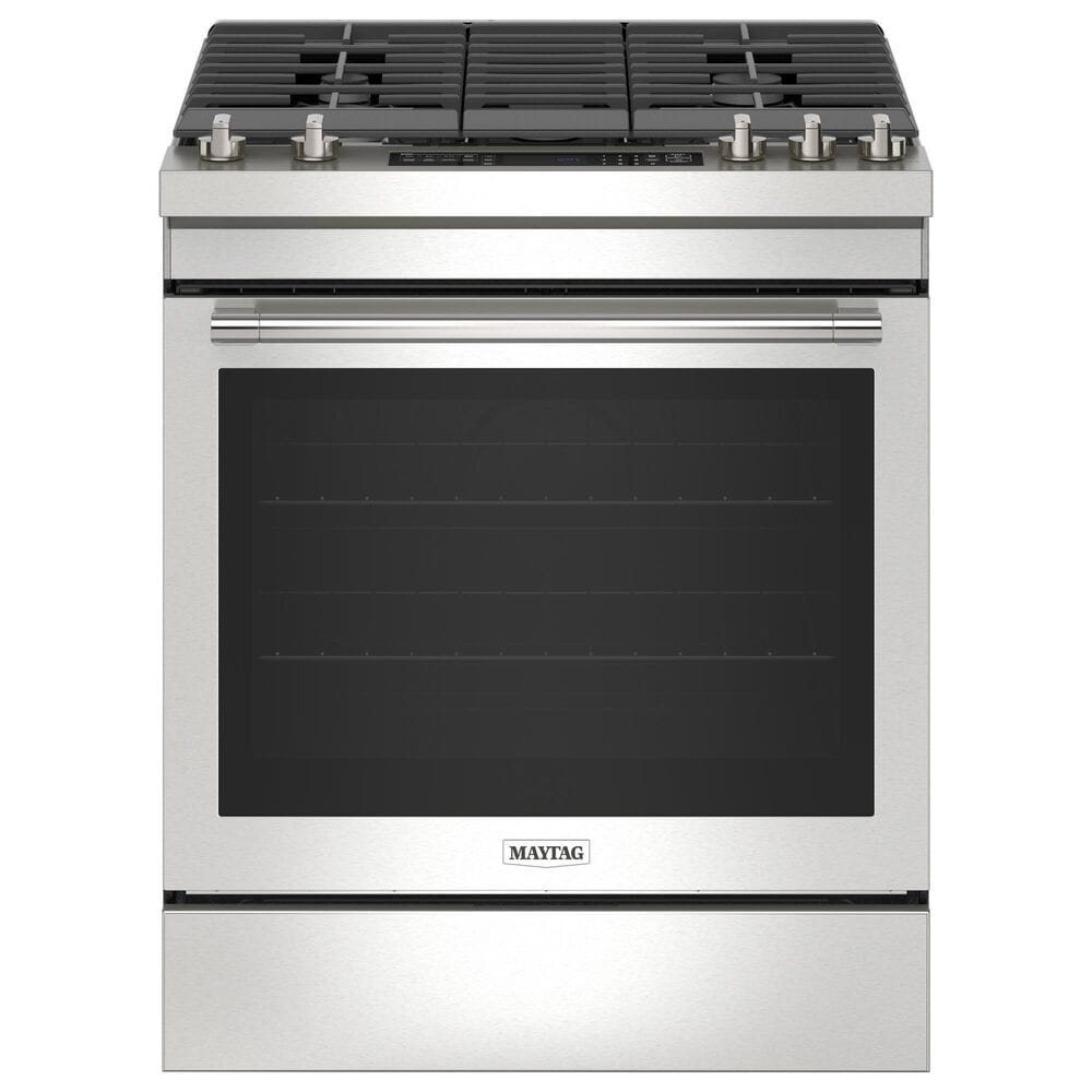 Maytag 2-Piece Kitchen Package with 5.8 Cu. Ft. Gas Range and 1.1 Cu. Ft. Over-The-Range Toaster Oven in Fingerprint Resistant Stainless Steel, , large