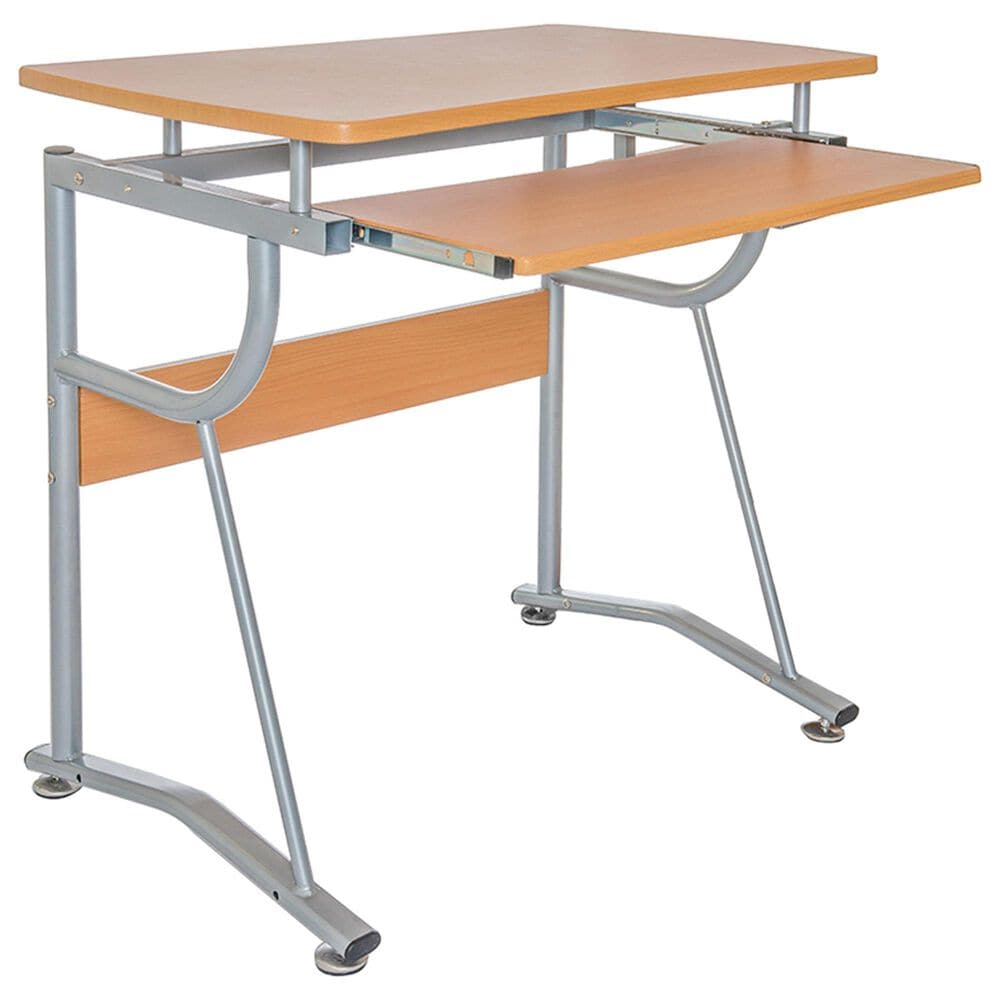 Rta Products Llc Compact Computer Desk with Side Shelf and Keyboard Panel in Cherry and Silver, , large
