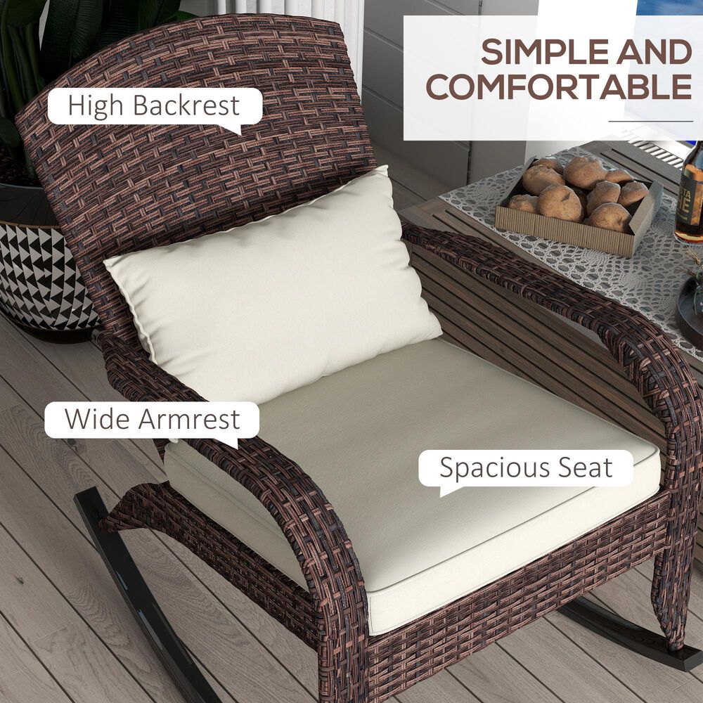 Hearth and Haven Outdoor Adirondack Rocking Chair with Dark Brown Frame in Cream White, , large