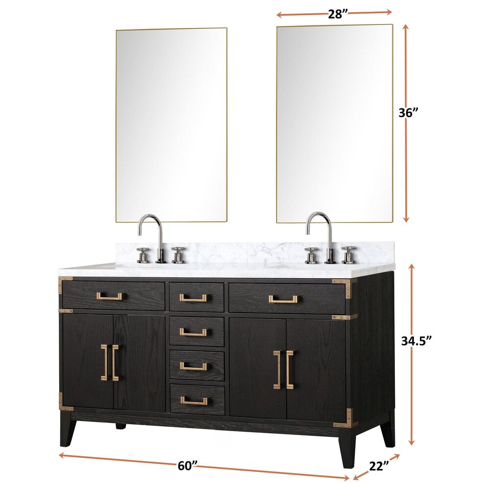Lexora Home Laurel 60&quot; Double Bathroom Vanity in Brown Oak with White Quartz Top and Rectangular Sinks, , large