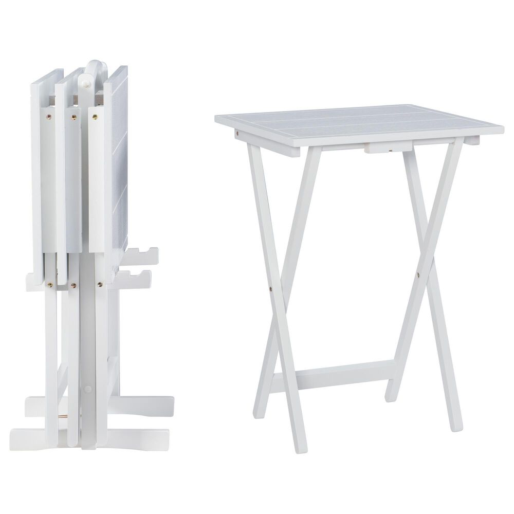 Linon Home Decor Lisbon Folding TV Tray Table Set with Stand in White (Set of 4), , large