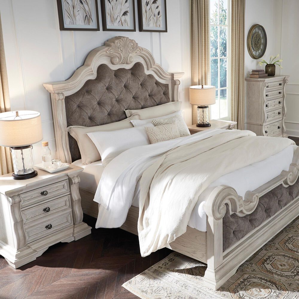Ashley Bruchandi King Upholstered Panel Bed in Antique White, , large