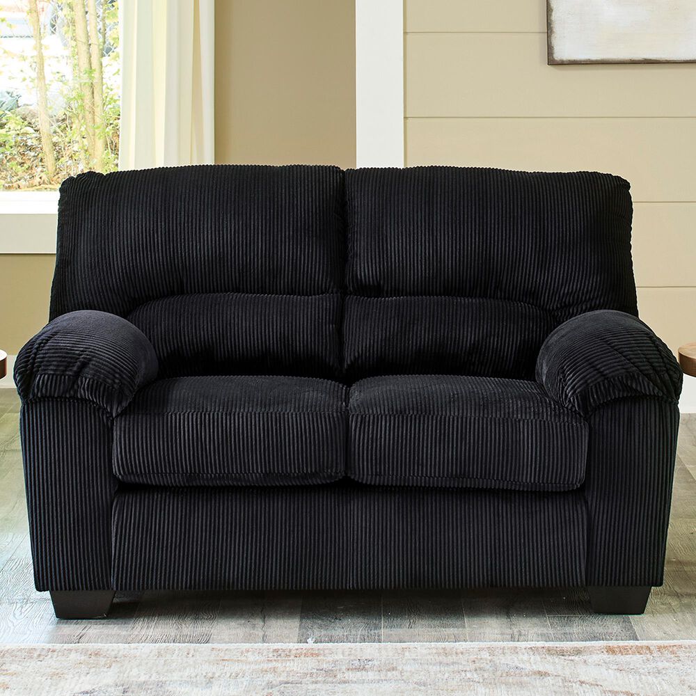 Ashley SimpleJoy Stationary Loveseat in Onyx, , large