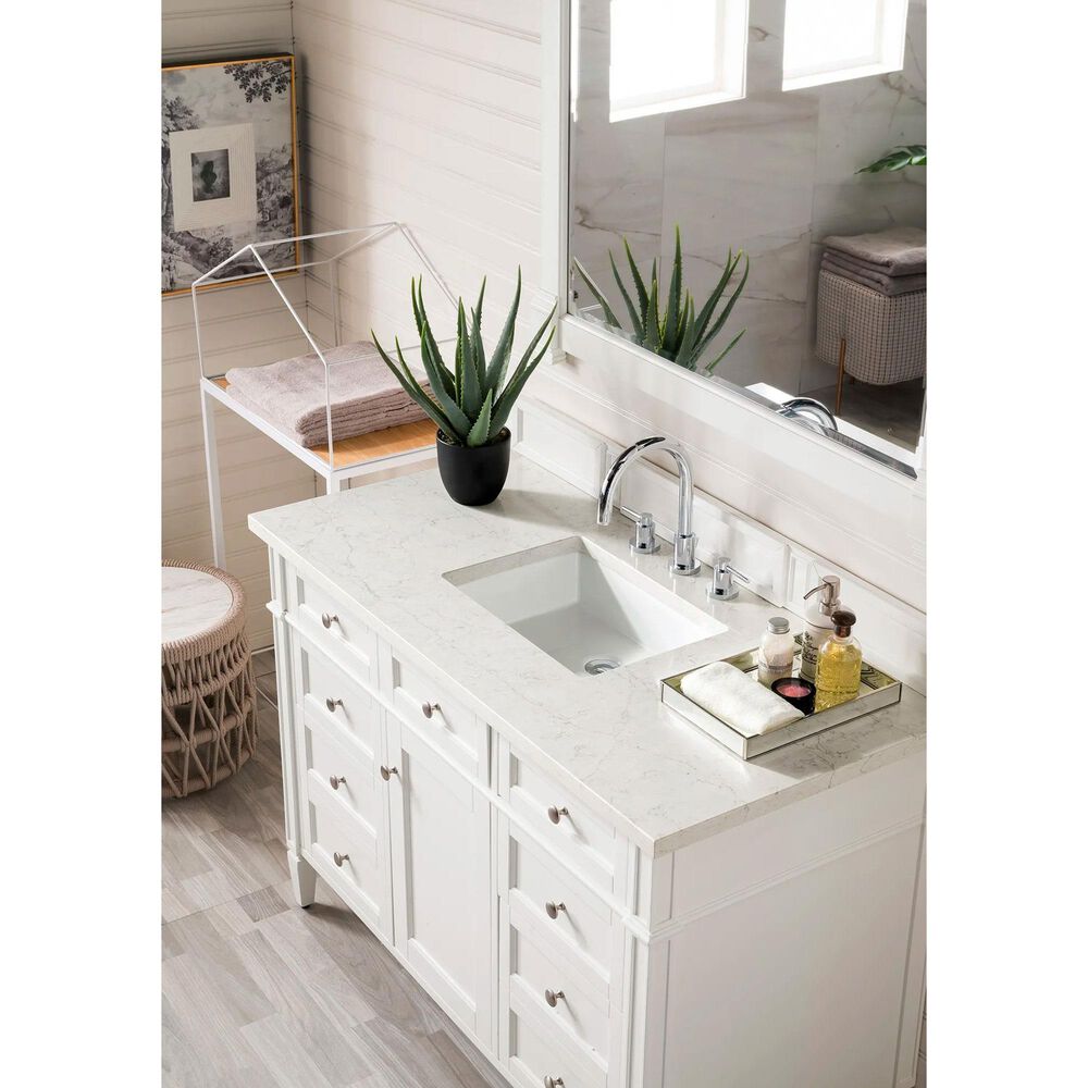 James Martin Vanities Brittany 48&quot; Single Bathroom Vanity in Bright White with 3 cm Eternal Jasmine Pearl Quartz Top and Rectangle Sink, , large