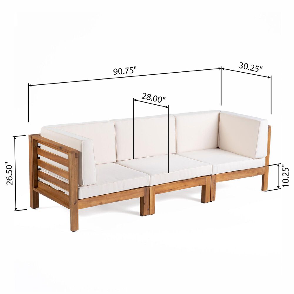 Noble House Oana 3-Piece Patio Sofa Set with Beige Cushion in Teak Brown, , large