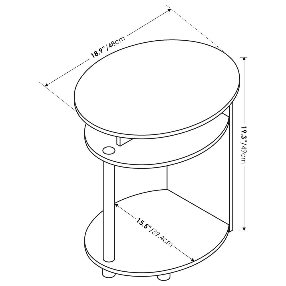 HOMLUX Jaya Simple Design Oval End Table in Walnut and Black (Set of 2), , large
