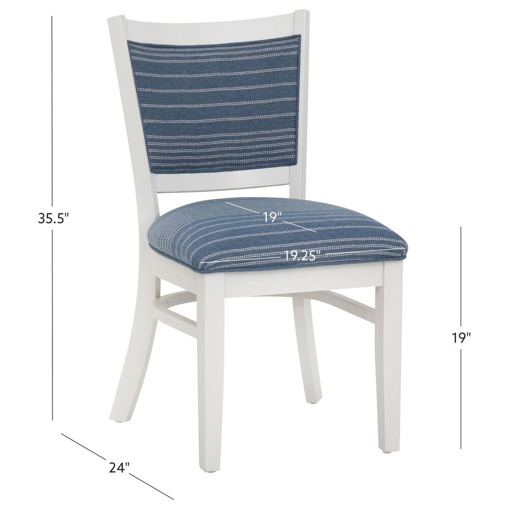 Linon Home Decor Lainey Side Chair with Blue Stripe Cushion in White (Set of 2), , large