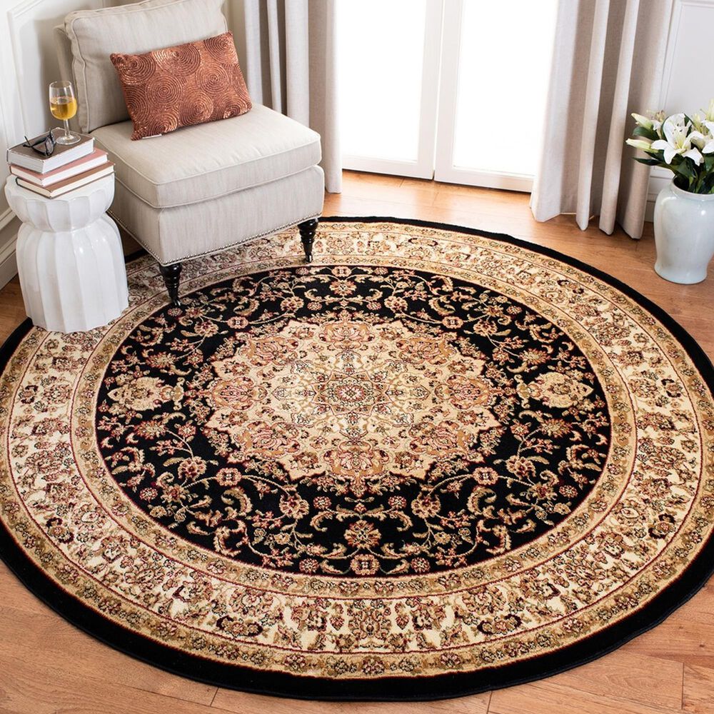 Safavieh Lyndhurst LNH222 8&#39; Round Black and Ivory Area Rug, , large