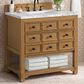 James Martin Vanities Malibu 36" Single Bathroom Vanity in Amber Birch with 3 cm Carrara White Marble Top and Rectangular Sink, , large