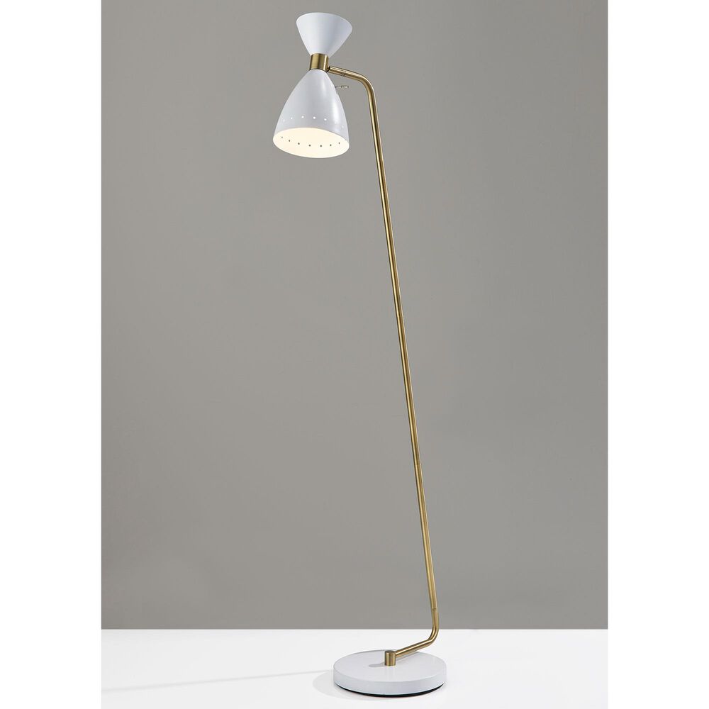 Adesso Oscar Floor Lamp in White and Antique Brass, , large