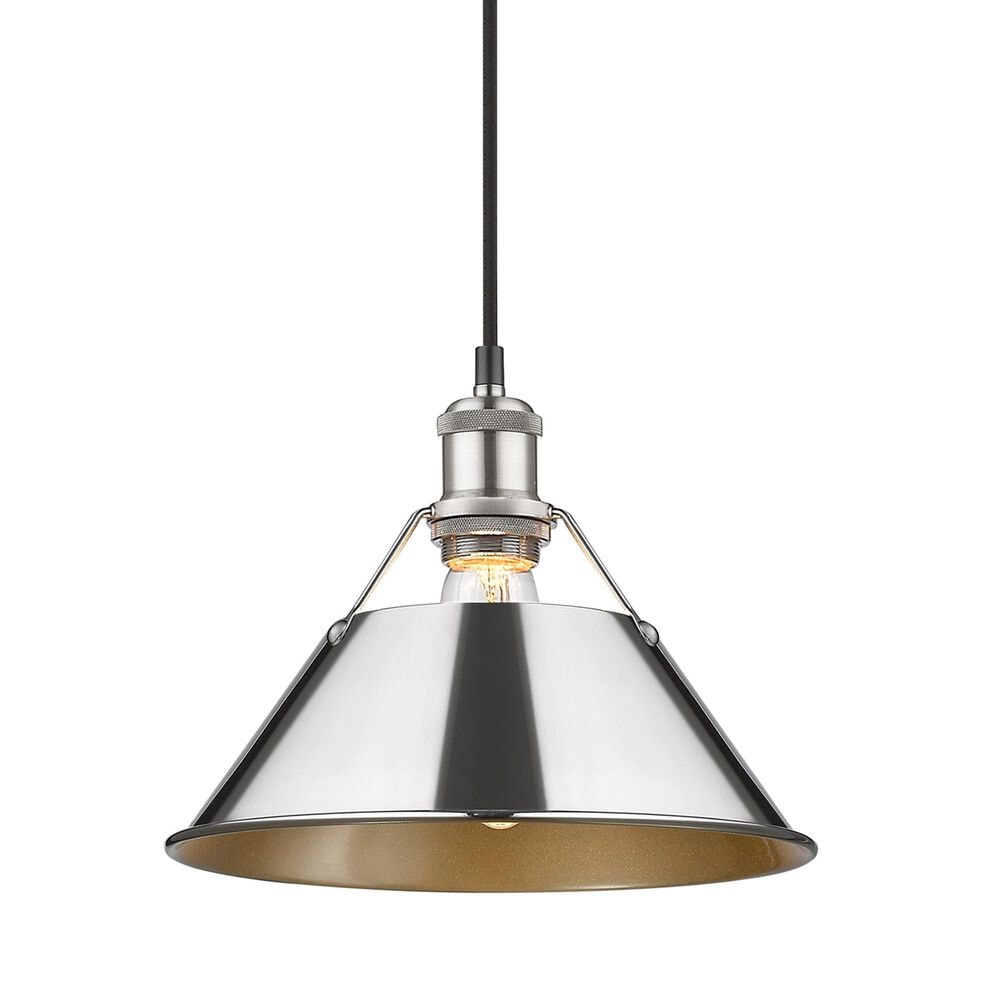 Golden Lighting Orwell 1-Light Medium Pendant with Chrome Shade in Pewter, , large