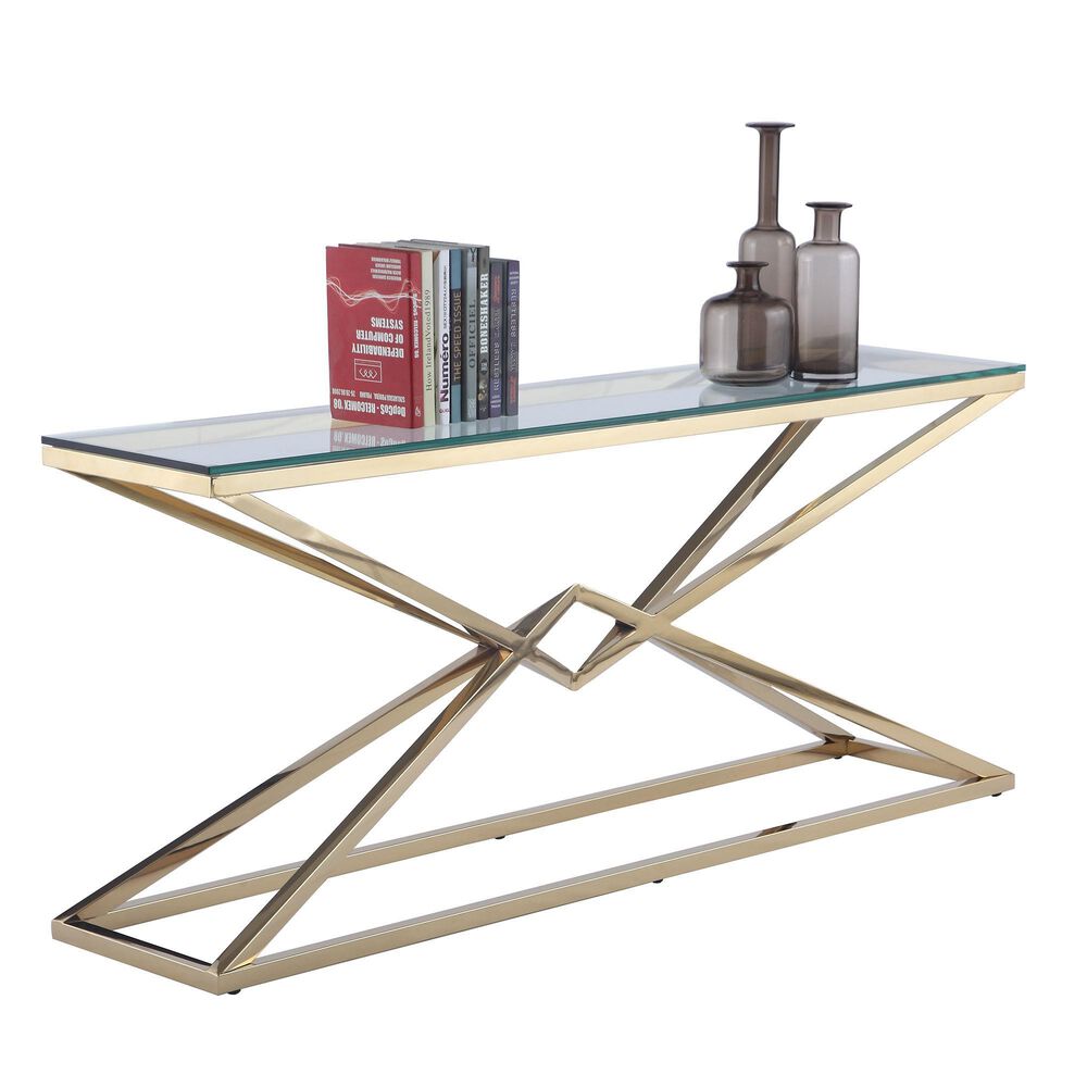 Monroe Double Pyramid Sofa Table in Gold, , large
