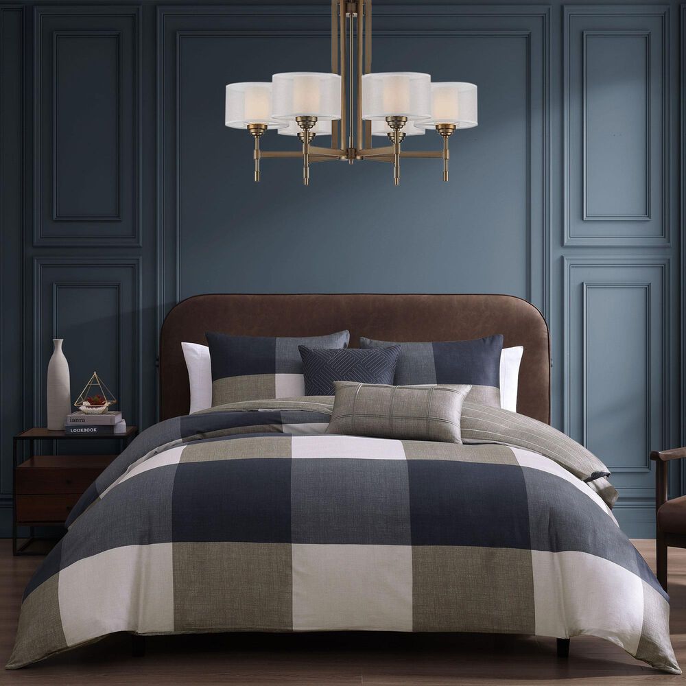 Bebejan 5-Piece Queen Checkered Comforter Set in Navy and Tan, , large
