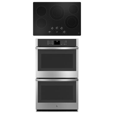 GE Appliances 2-Piece Kitchen Package with 30" Double Wall Oven and Electric Cooktop in Stainless Steel and Black, , large