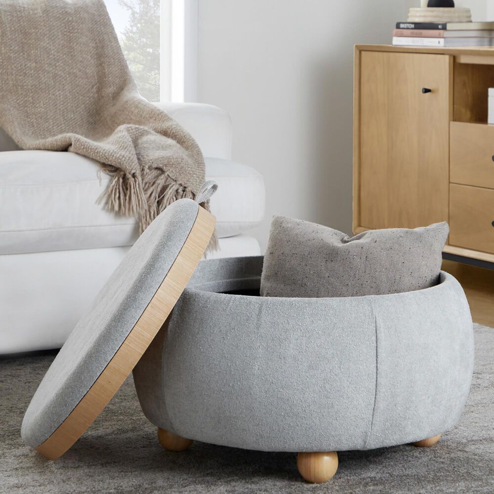Lumisource Tray Storage Pouf with Leg in Light Grey, , large