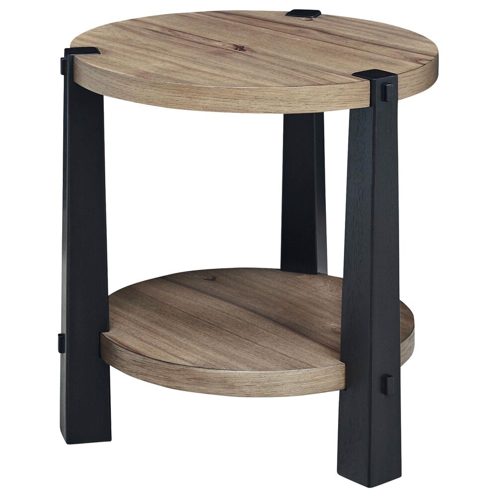 Ashley Ridgester Round End Table in Light Brown and Matte Black, , large