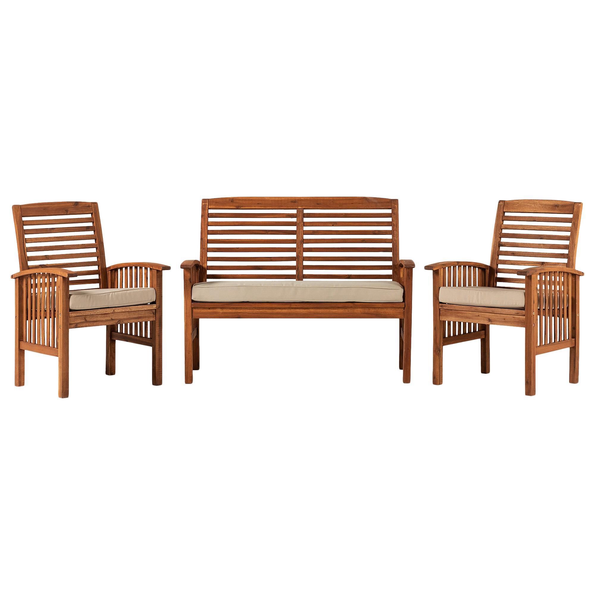 Walker Edison Midland 3 Piece Patio Chat Set in Brown NFM