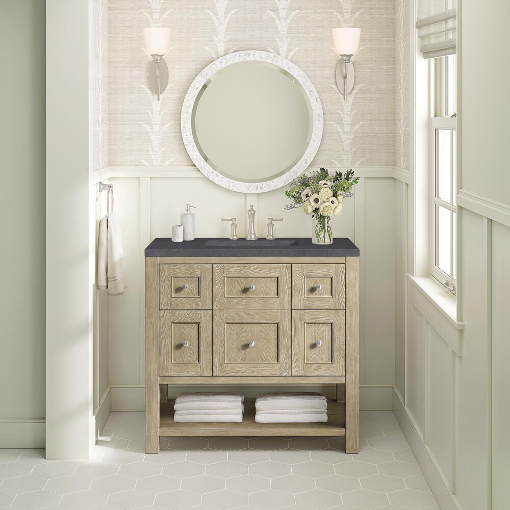 James Martin Vanities Breckenridge 36&quot; Single Vanity in Whitewashed Oak with 3 cm Charcoal Soapstone Quartz Top, , large
