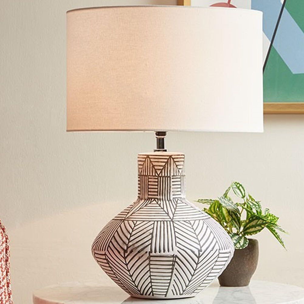 Hampton Park Agape Boho Ceramic Table Lamp in White, , large