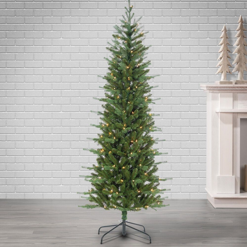 The Gerson Company 6.5&#39; Pre-Lit Artificial Natural Cut Narrow Dover Pine with White Lights in Green, , large